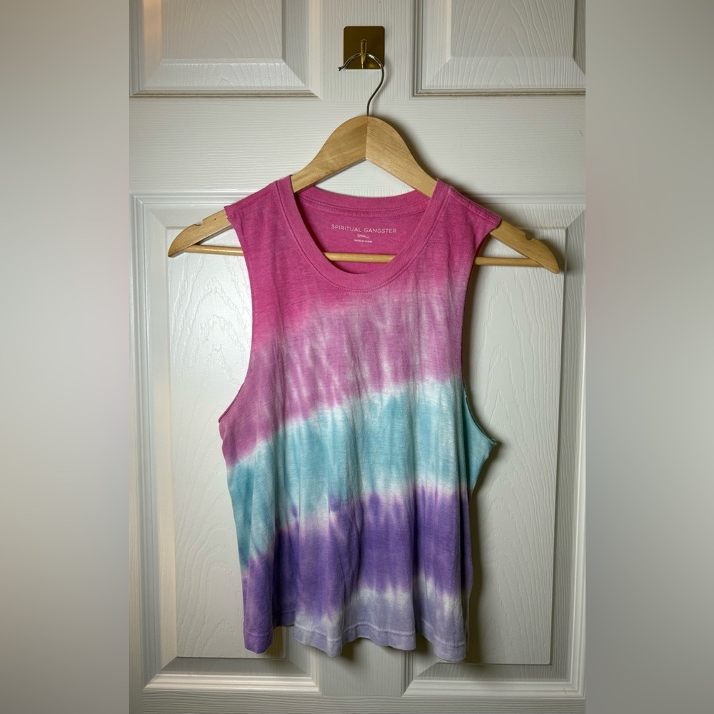 Spiritual Gangster | Small‎ Blue Pink Purple Tie Dye Crop Tank